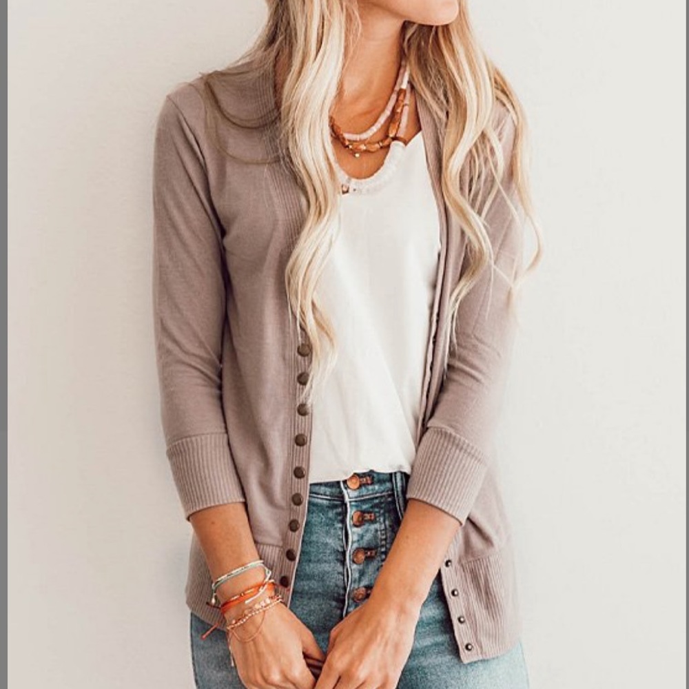 Mocha 3/4 Sleeve Snap Cardigan
